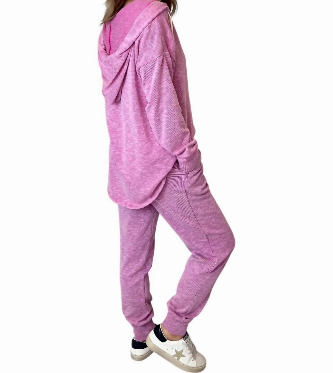2 Piece Hoodie And Pants Set In Fuschia