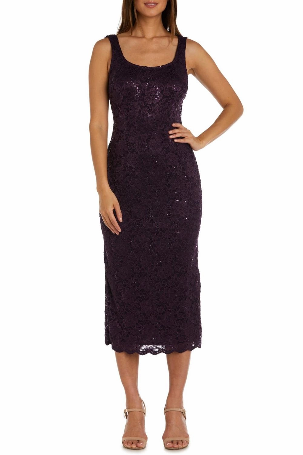 2-Piece Lace Jacket & Dress Set In Plum