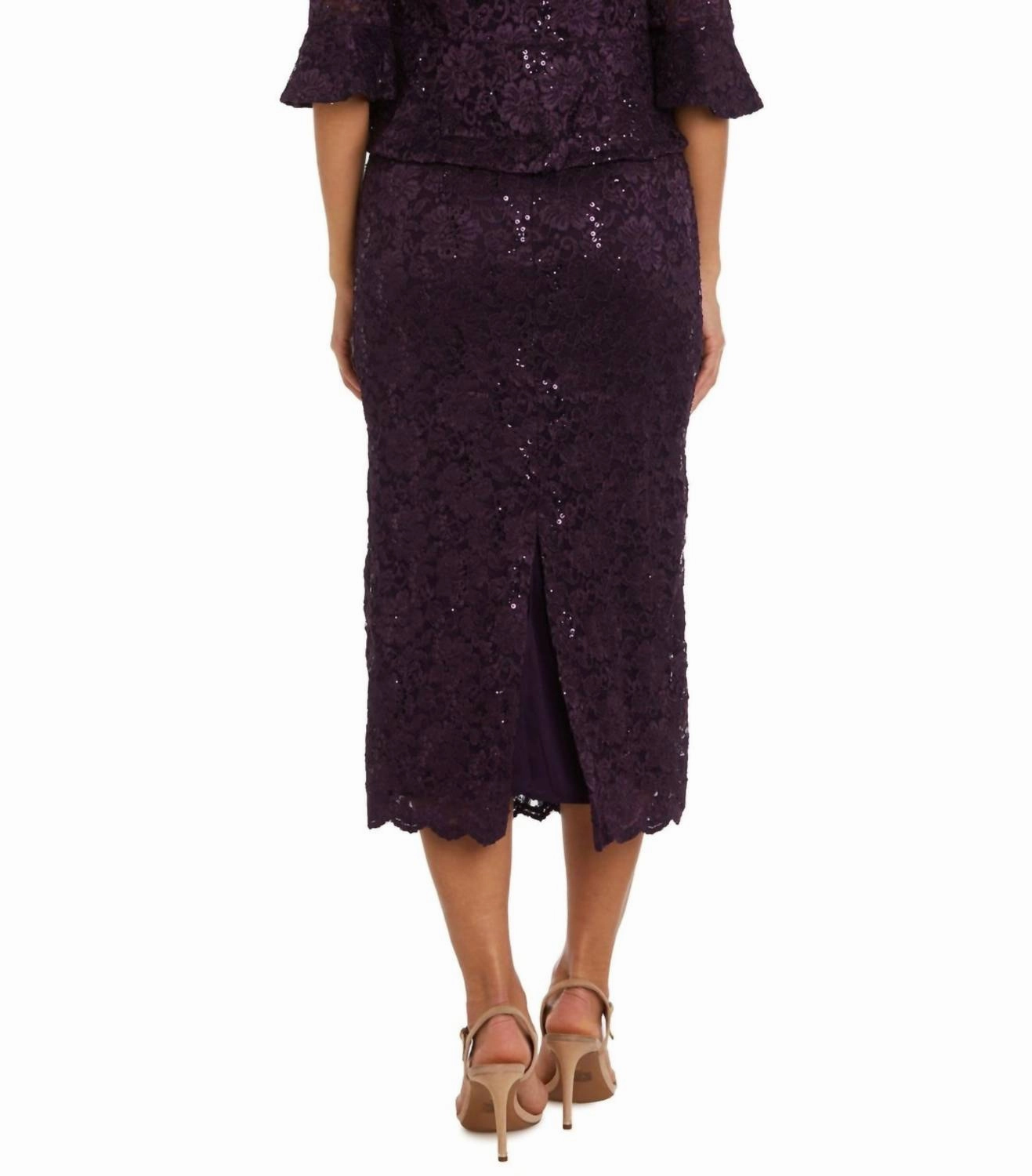 2-Piece Lace Jacket & Dress Set In Plum