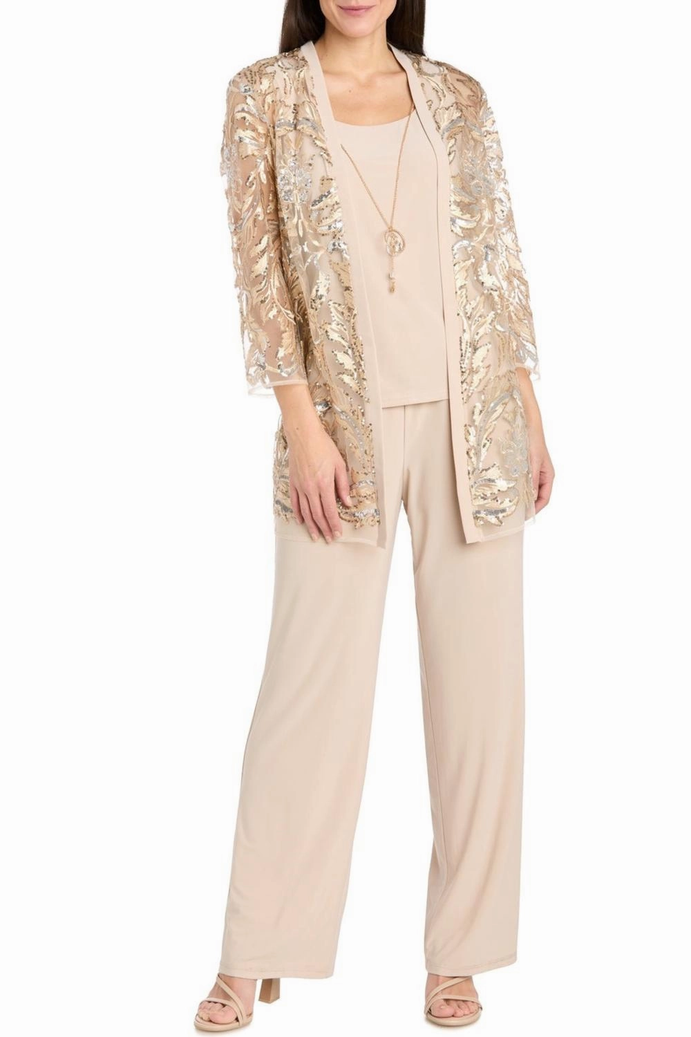 3-Piece Evening Pant Set In Gold