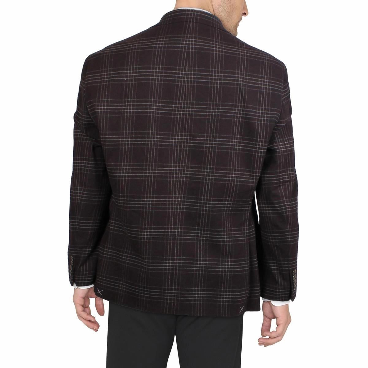 Acontour Mens Plaid Polyester Two-Button Blazer