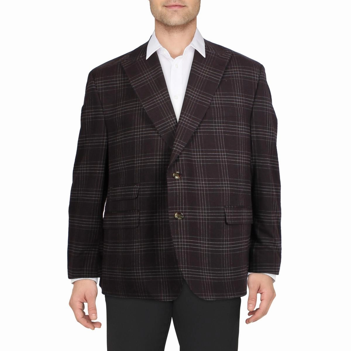 Acontour Mens Plaid Polyester Two-Button Blazer