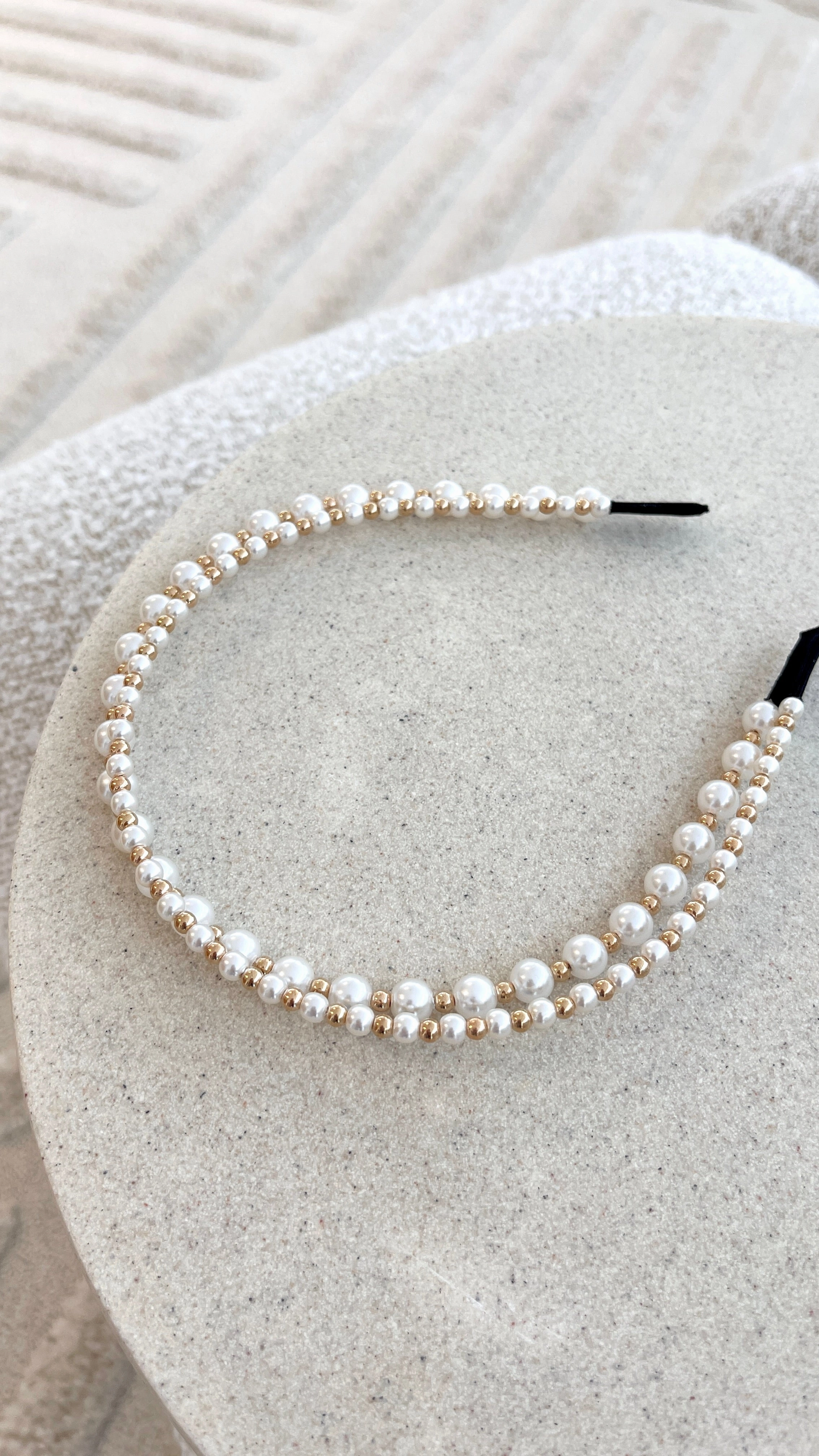Alice Pearl Metal Ball Headband - Cream/Gold