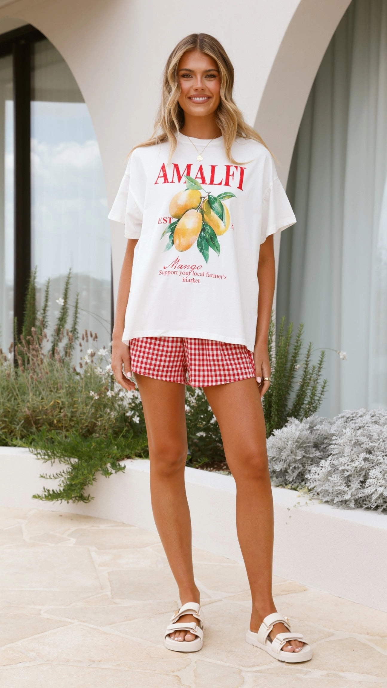 Amalfi Top and Shorts Set - Gingham Mango
