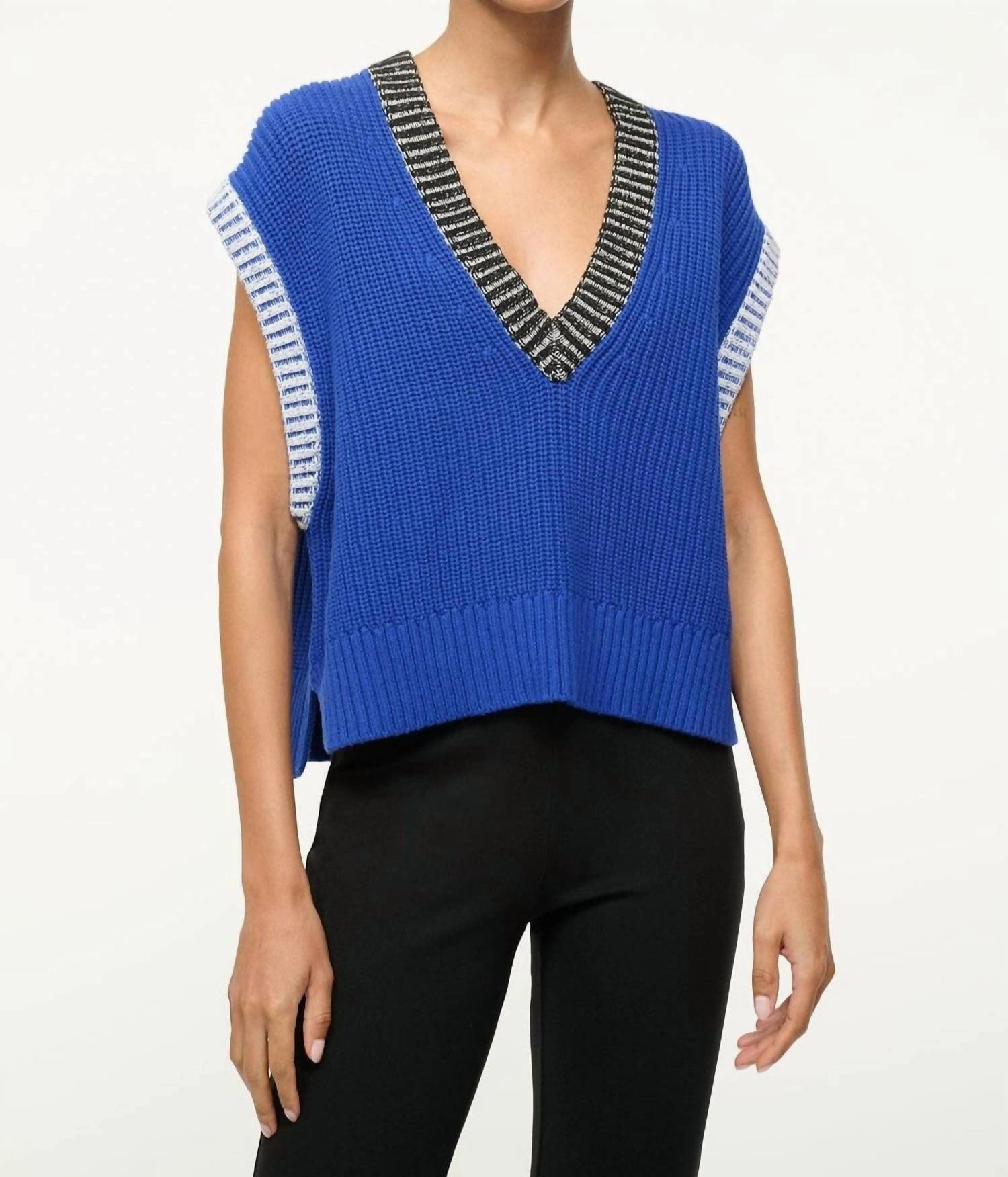 Americana Sweater In Deep Sea/black/ivory