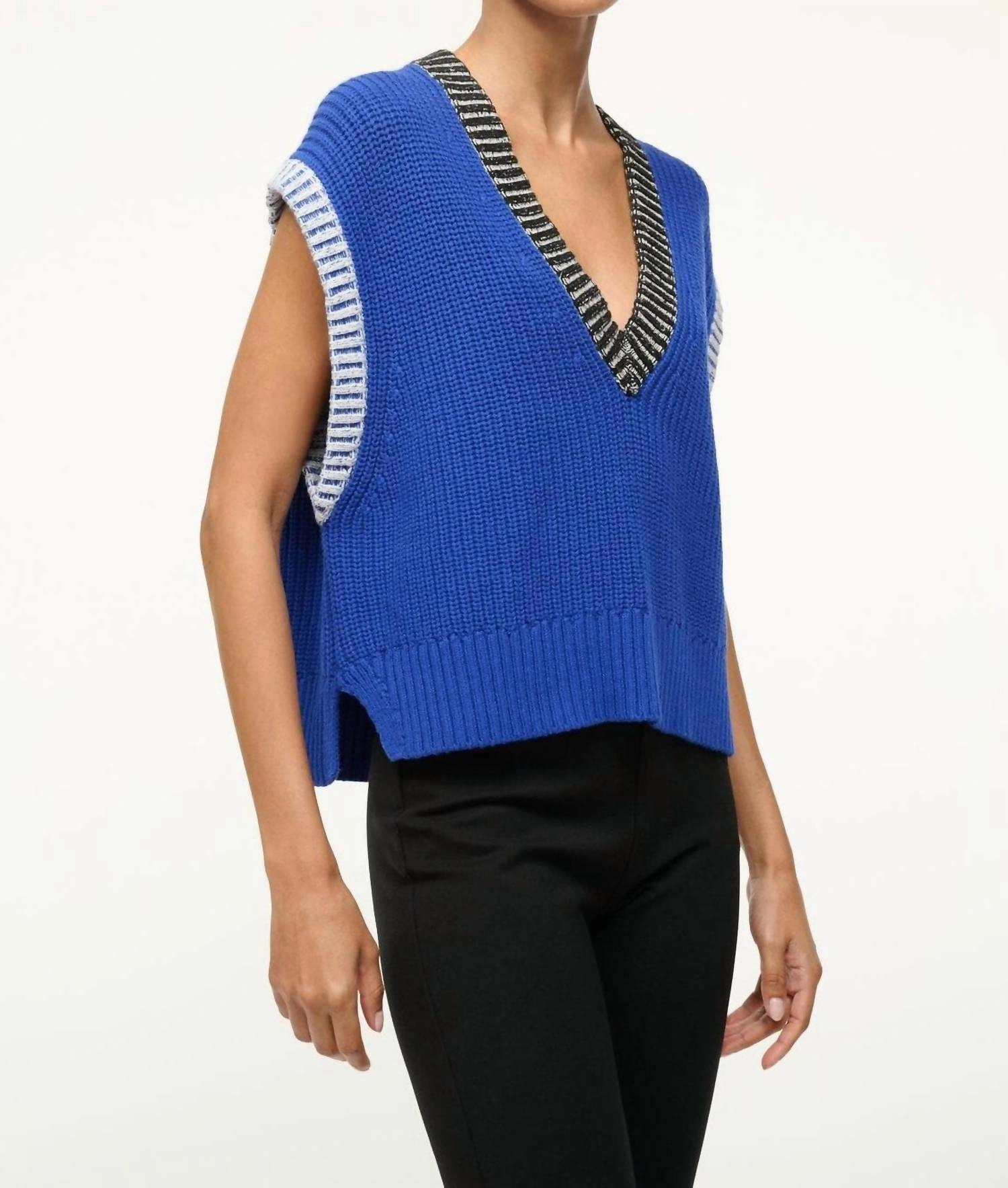 Americana Sweater In Deep Sea/black/ivory