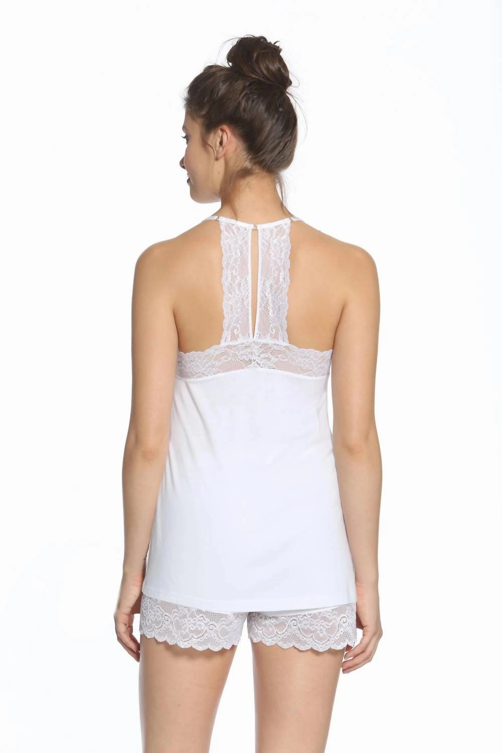 Anais Split Racerback Camisole And Boxer Pajama Set In White