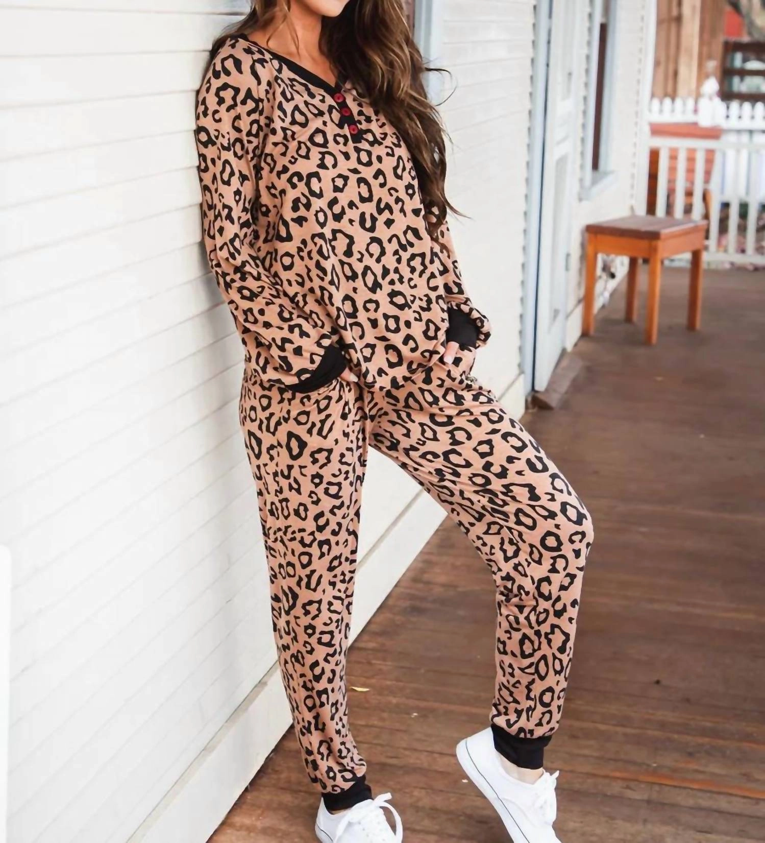 Animal Print Set Pajama In Leopard Brown