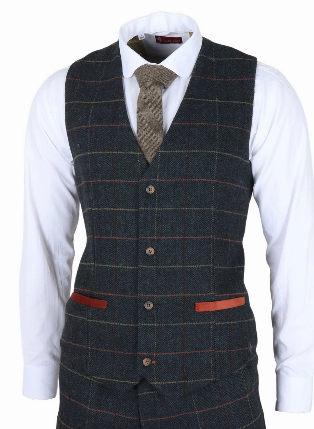 Archer 3 Piece Checked Herringbone Tweed Tailored Fit Formal Suit
