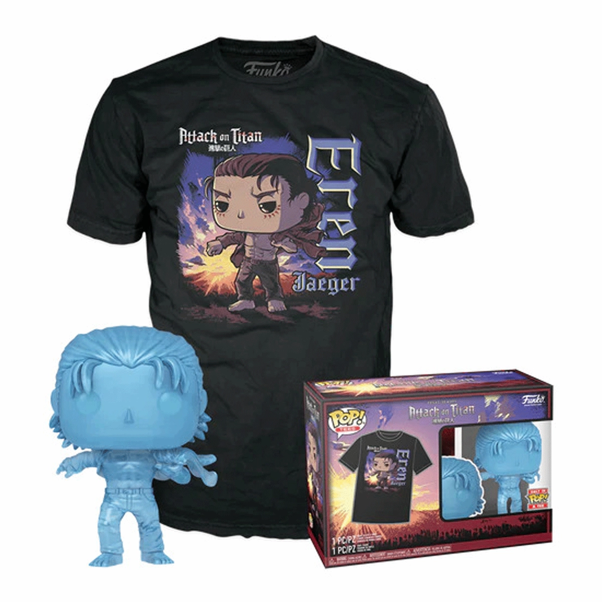 Attack On Titan Eren Jaegar (with Marks) Pop! Vinyl and Tee Set