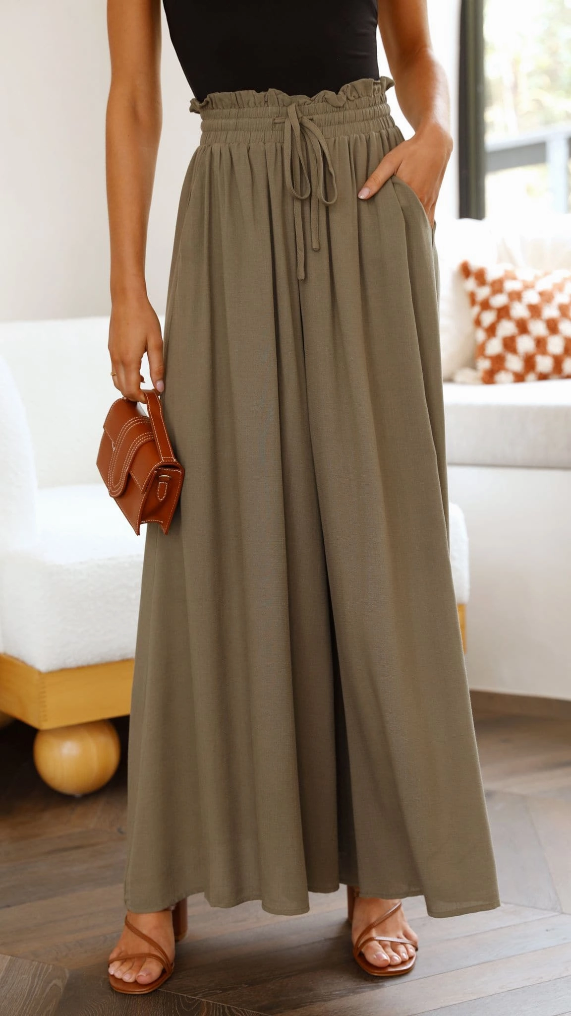Avery Wide Leg Pants - Khaki