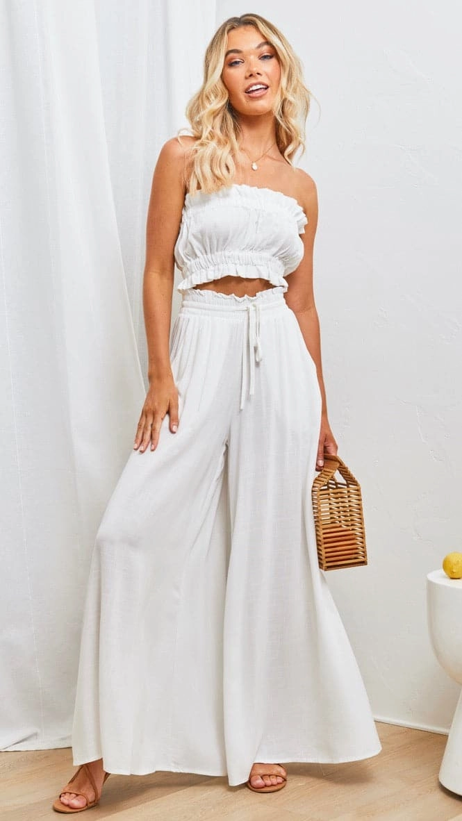 Avery Wide Leg Pants - White