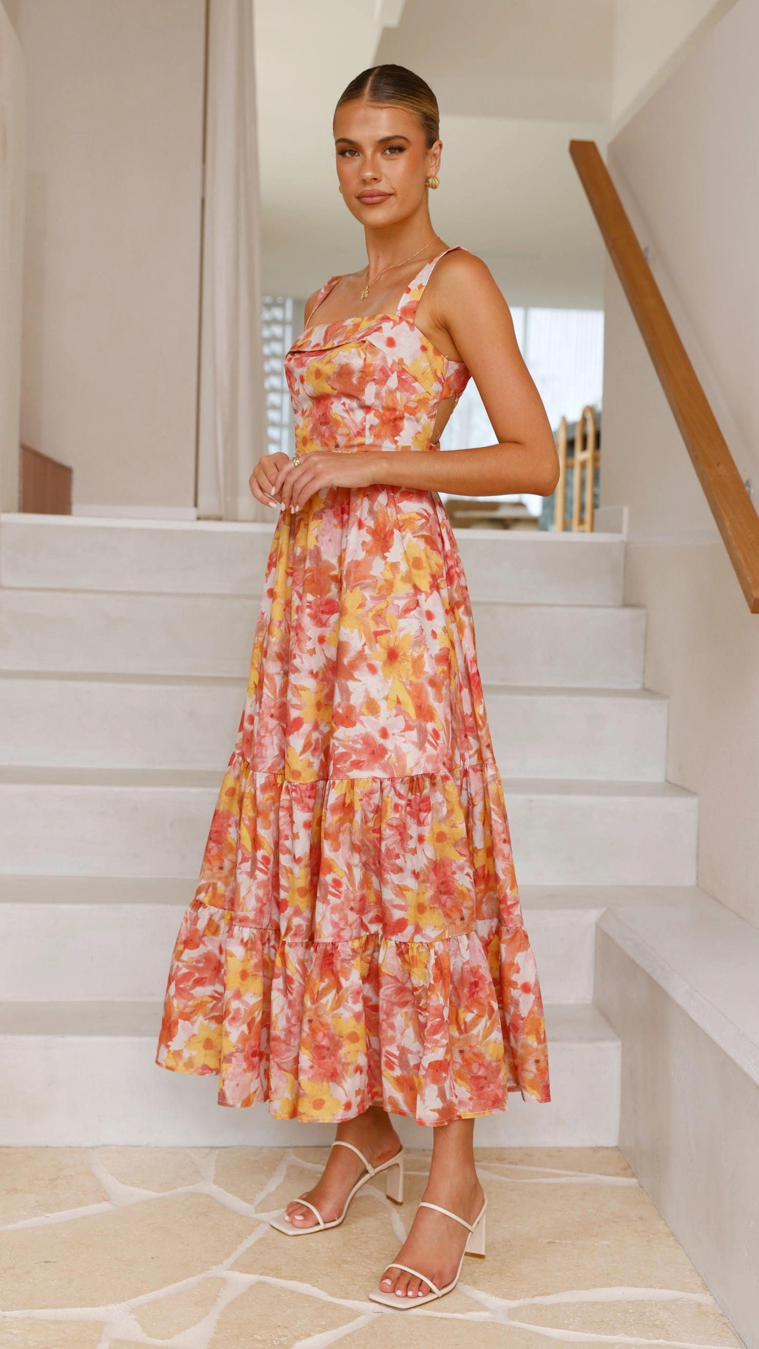 Bairbre Maxi Dress - Orange/Red Floral