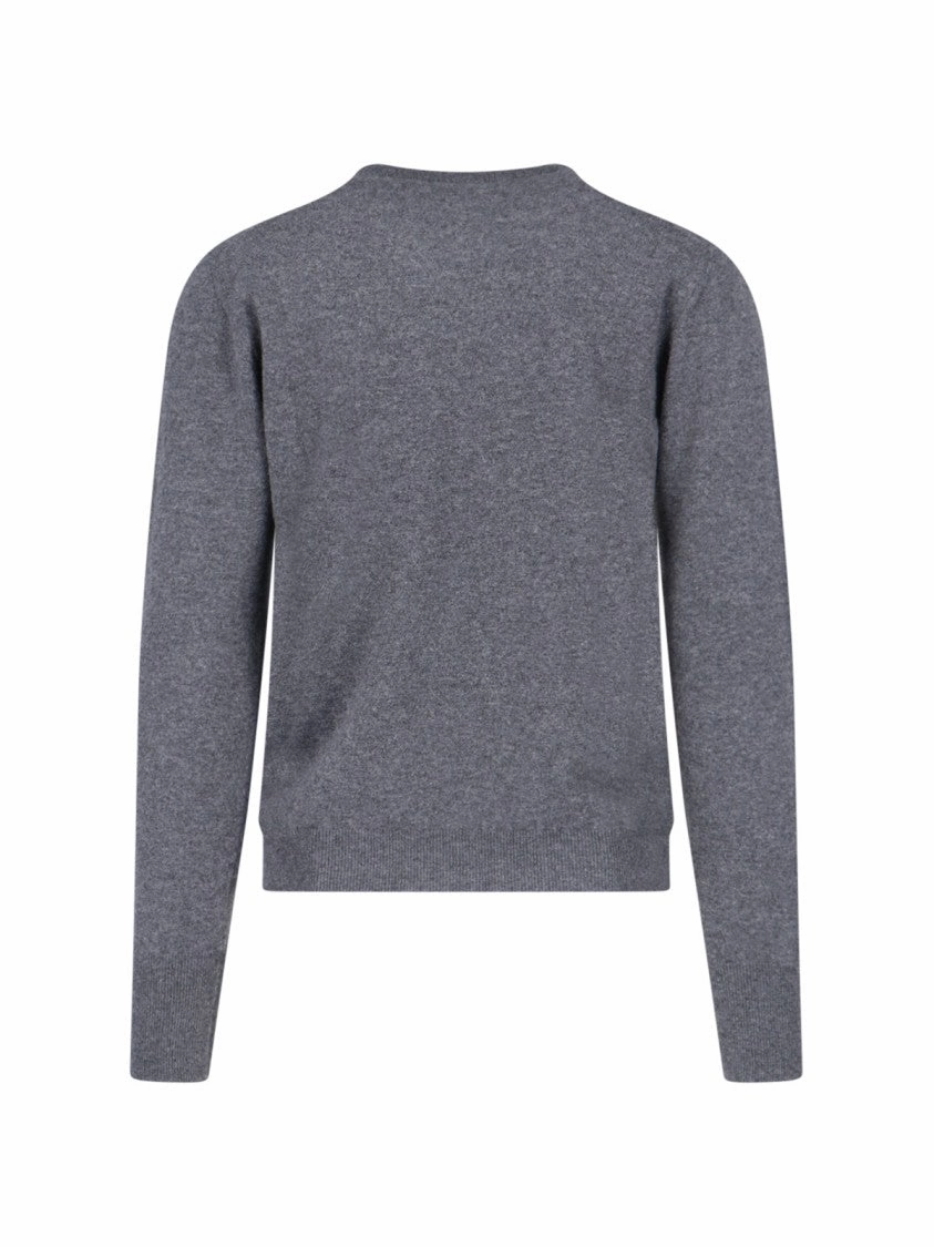 Basic Sweater In Grey Melange Cashmere V-Neck