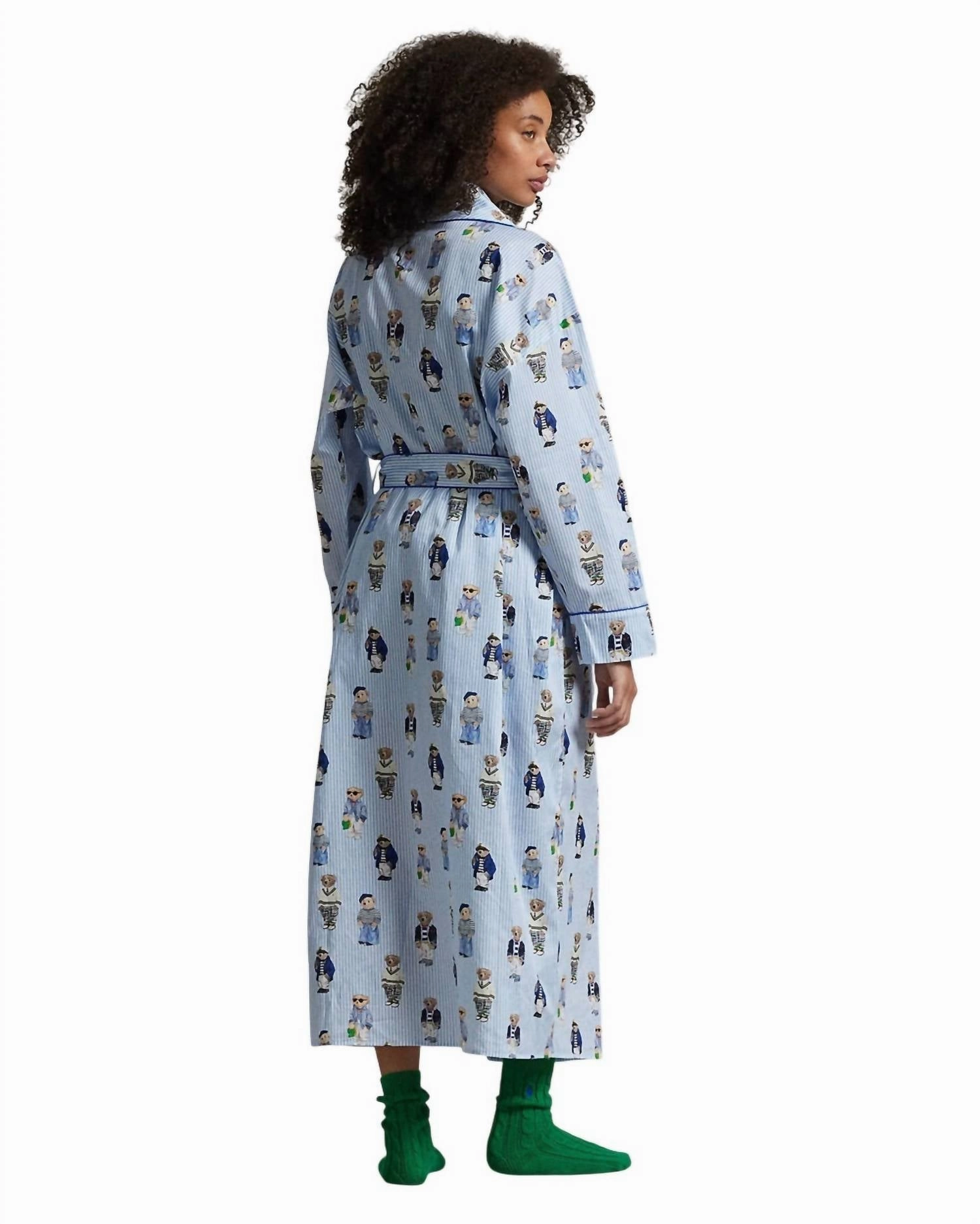 Bear Cotton Robe In Oxford Blue