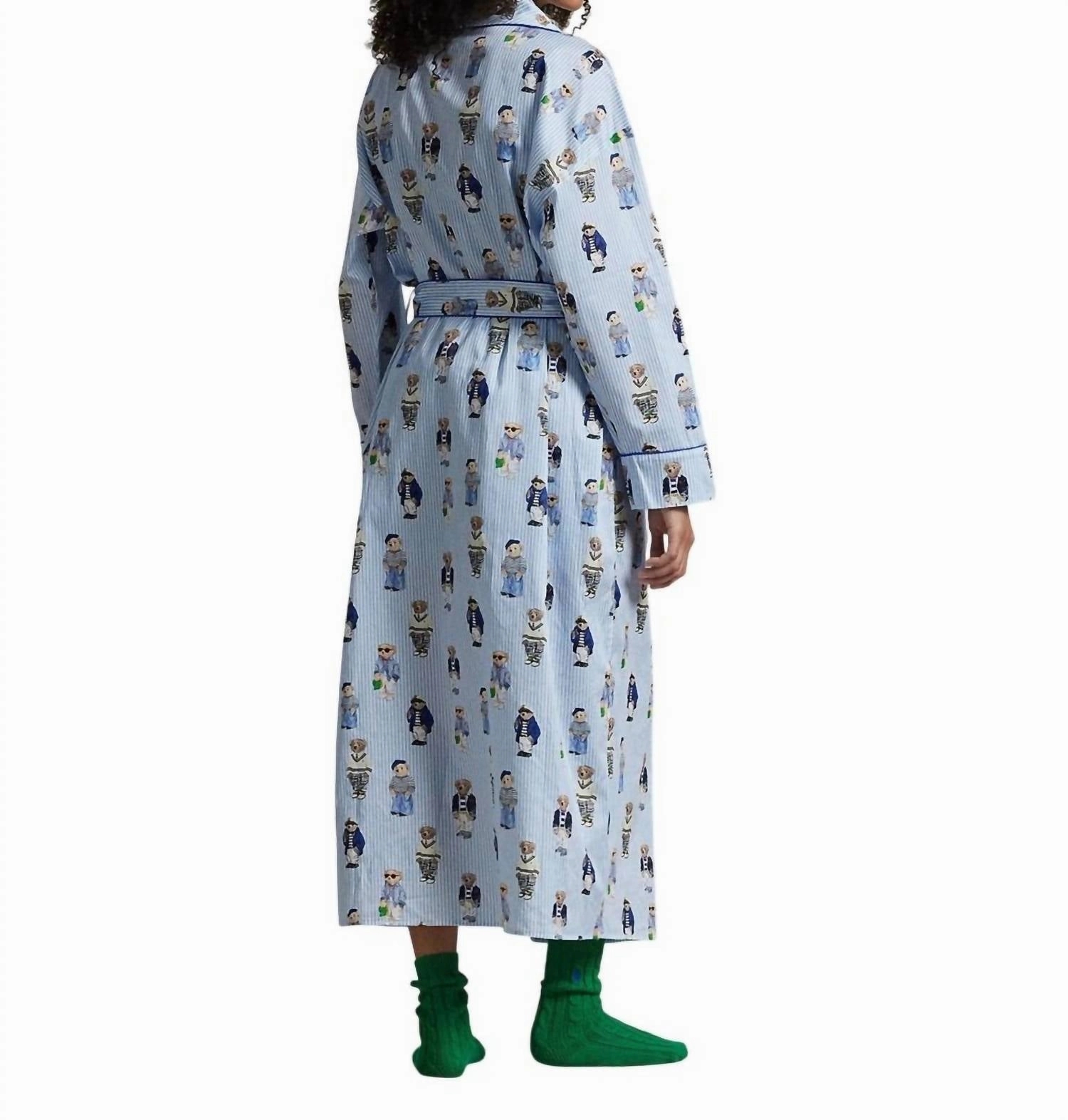 Bear Cotton Robe In Oxford Blue