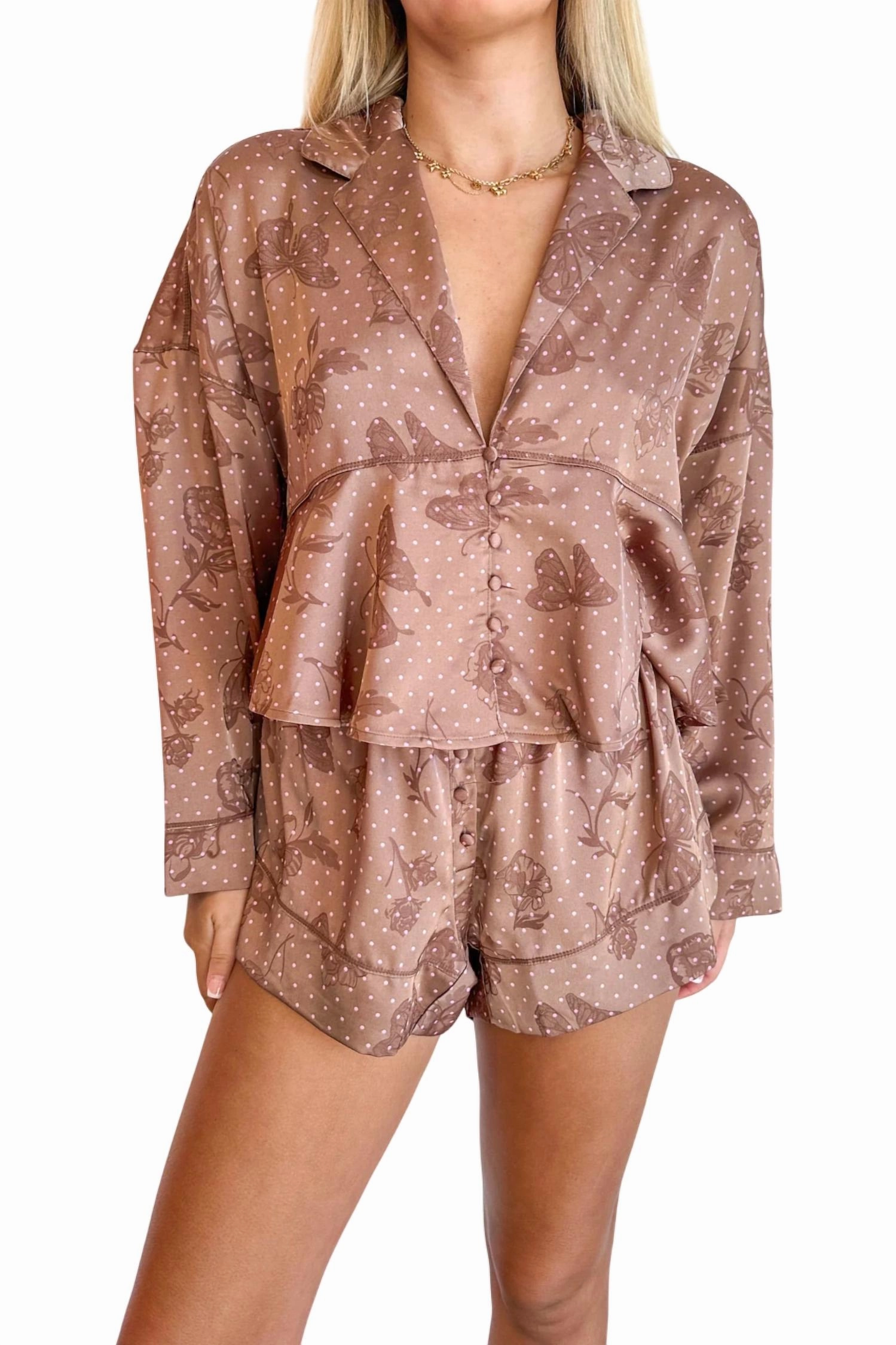 Beauty Sleep Pj Set In Chocolate Dot