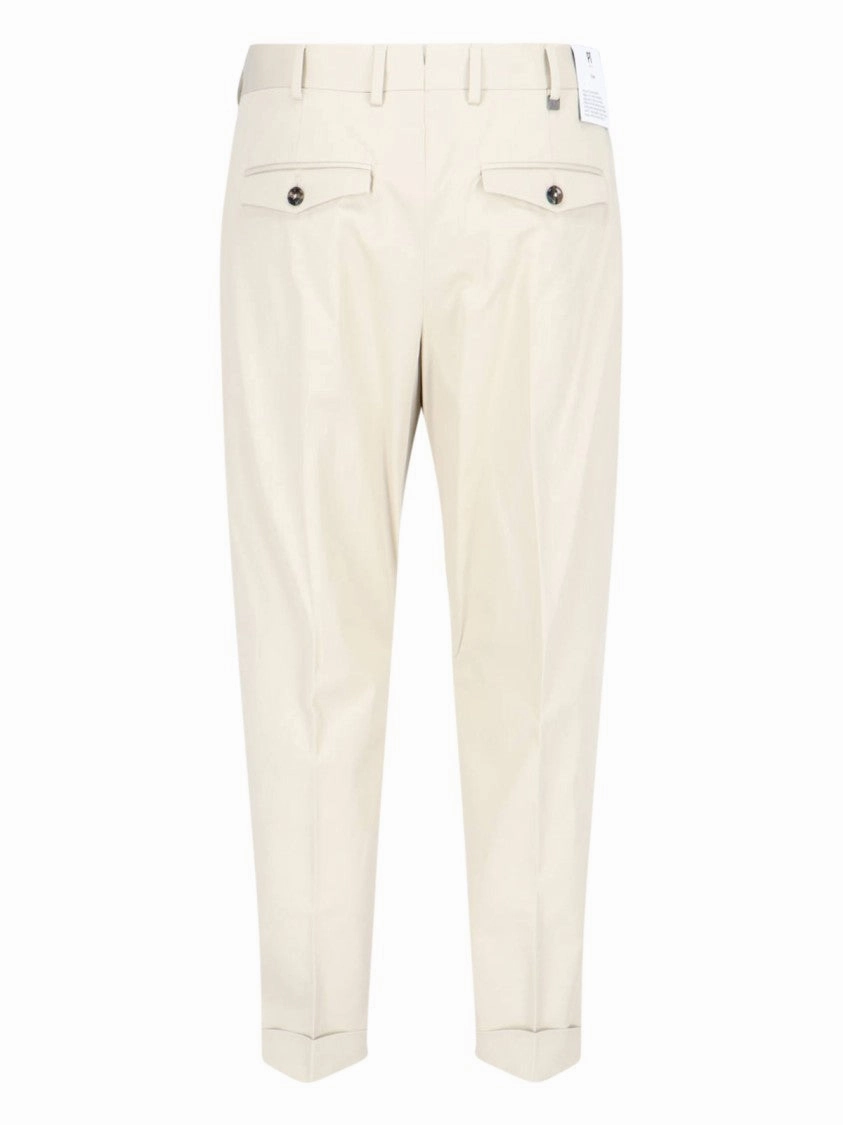 Beige Cotton Chinos With Pleats And Signature Details