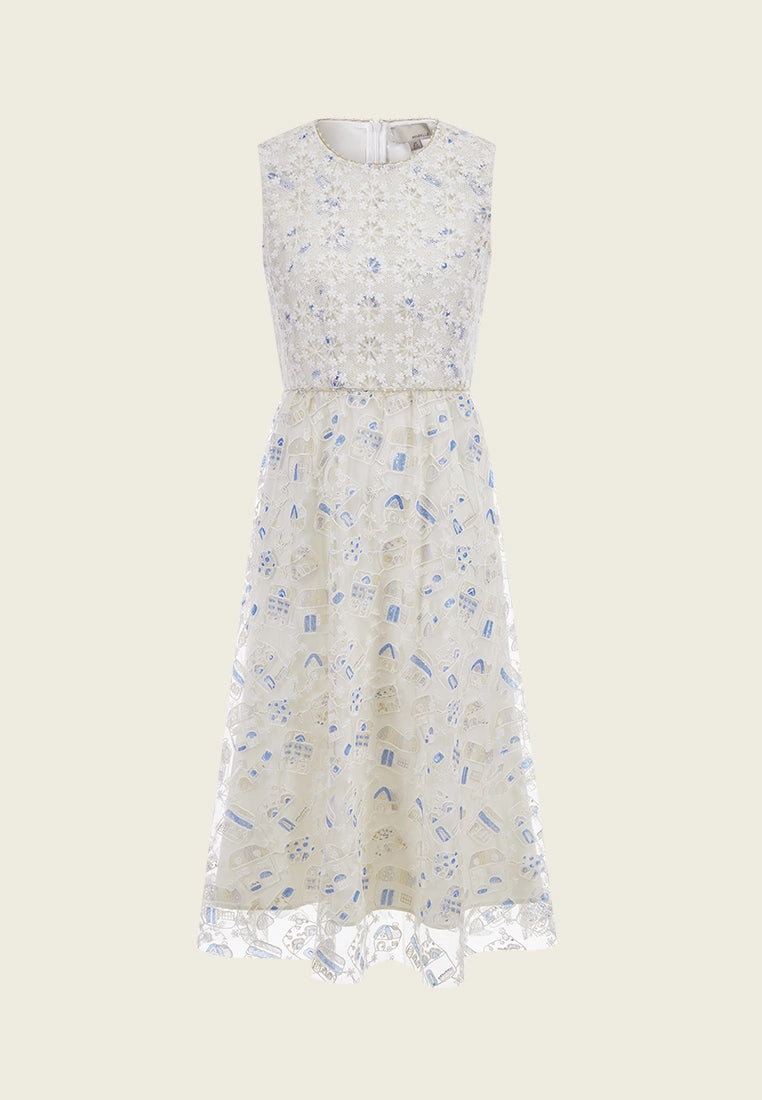 Beige Dreamy Embroiderd Sleeveless Dress
