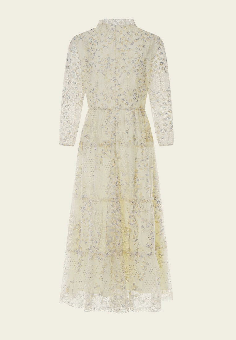 Beige Embroidered Lacy Maxi Dress