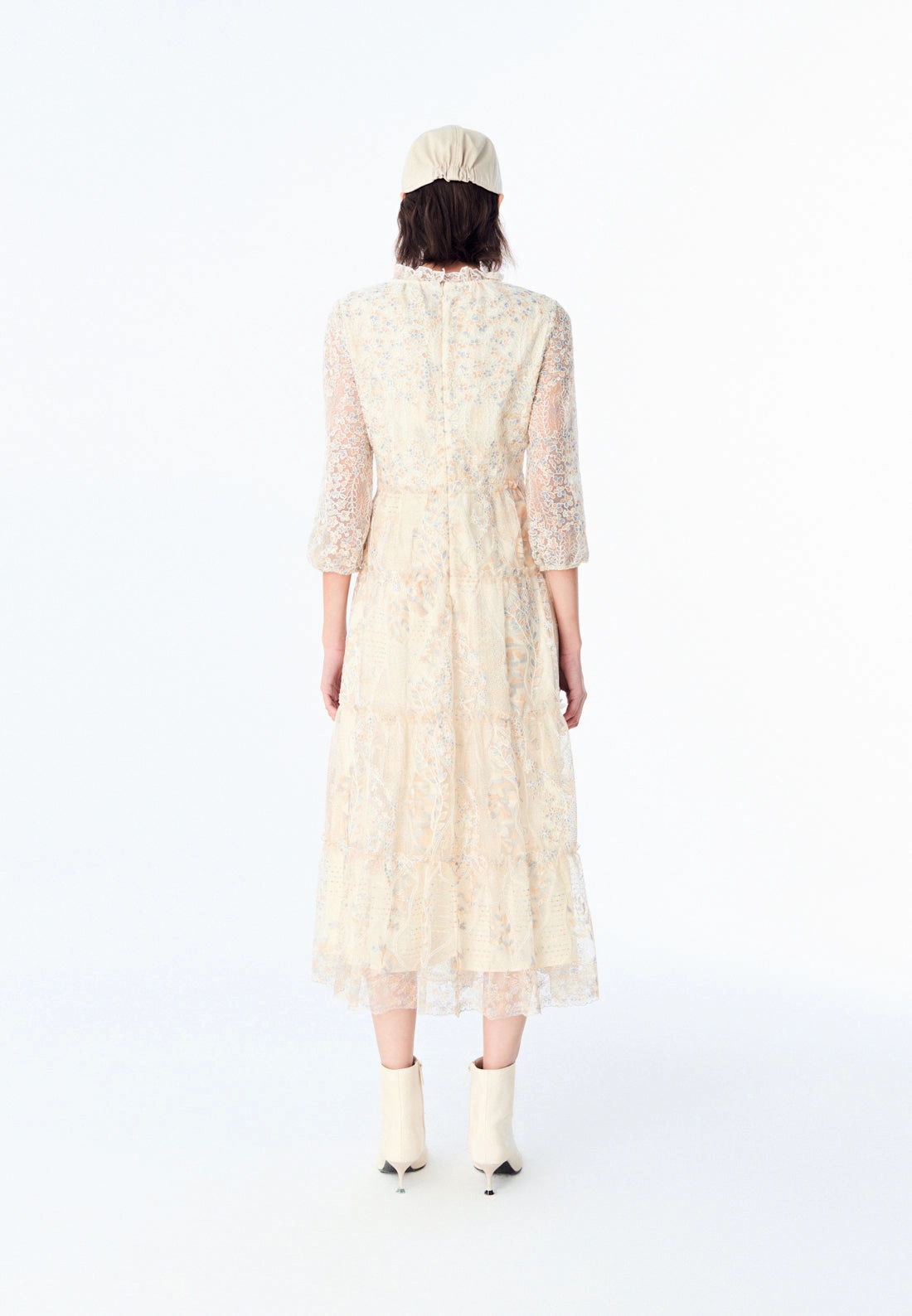 Beige Embroidered Lacy Maxi Dress