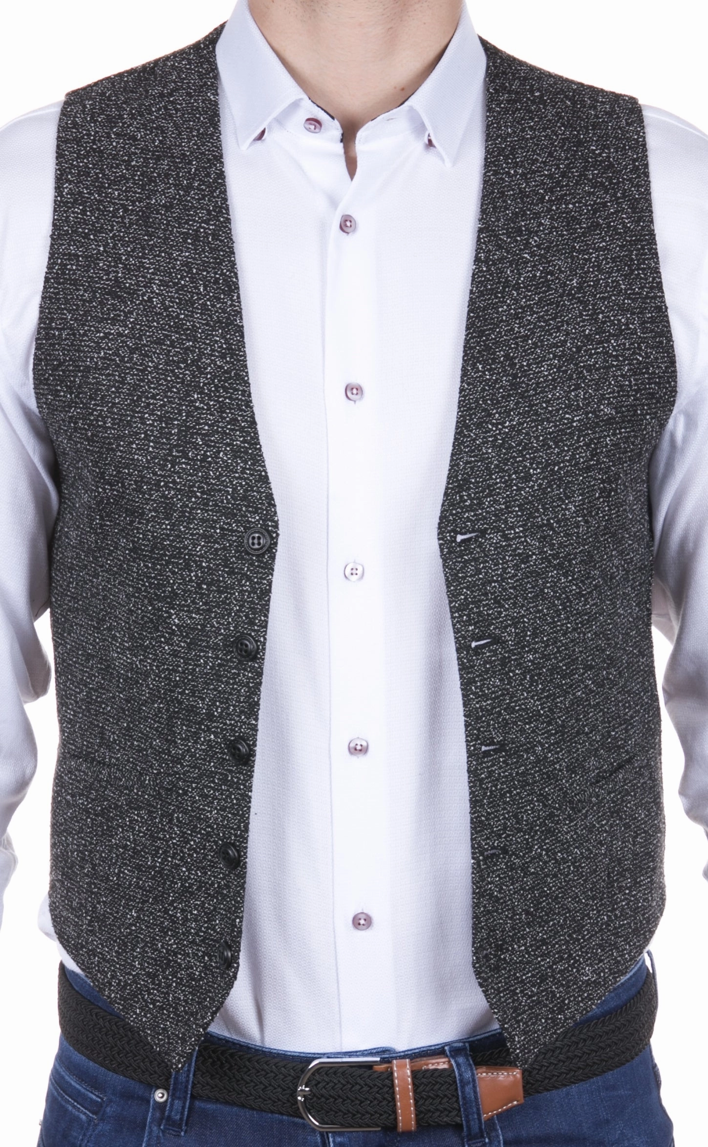 Black and Grey Fill Coupe Woven Vest