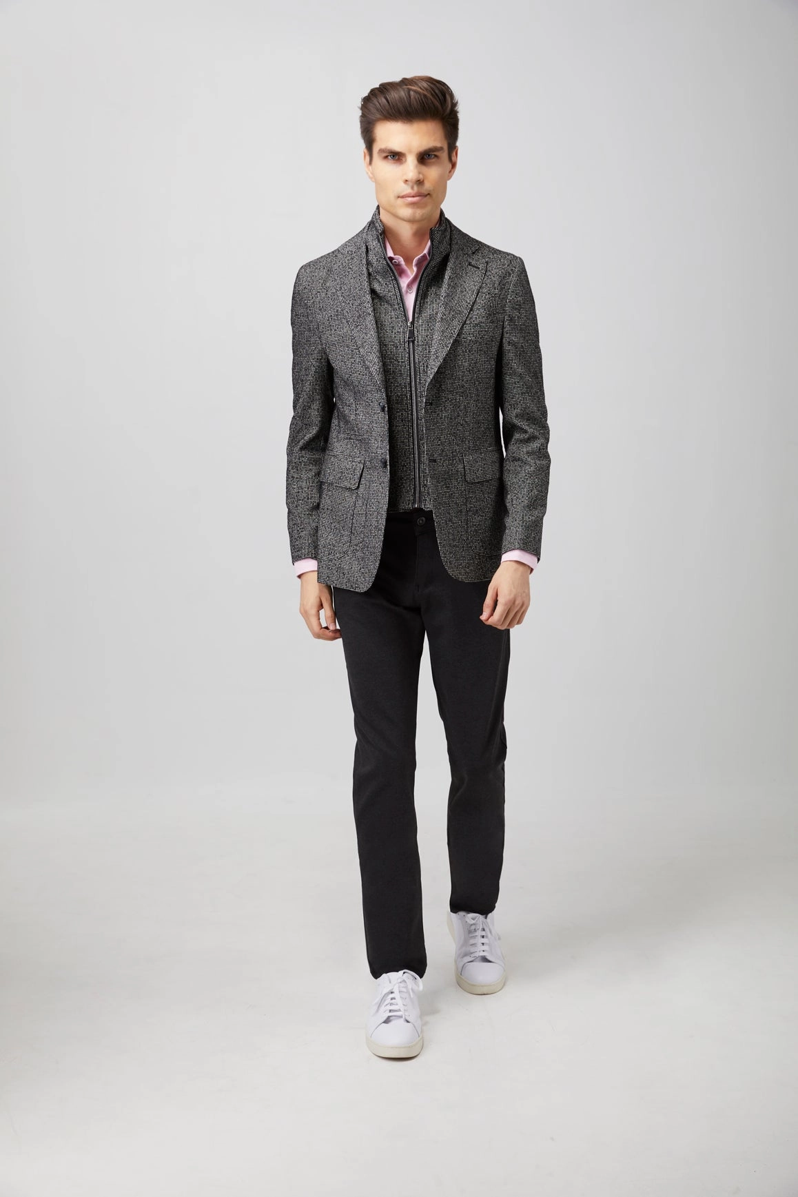 Black and White Zip Up Houndstooth Sportcoat
