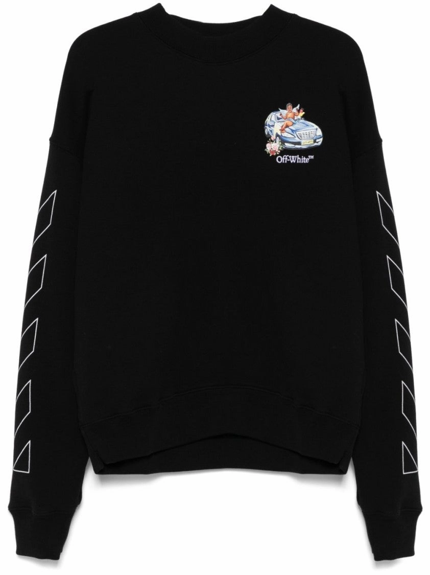 Black Cotton Pullover With Iconic Striped Sleeves