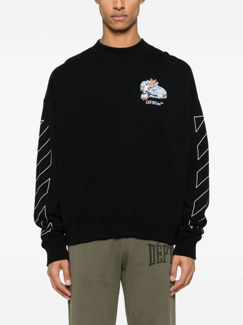 Black Cotton Pullover With Iconic Striped Sleeves