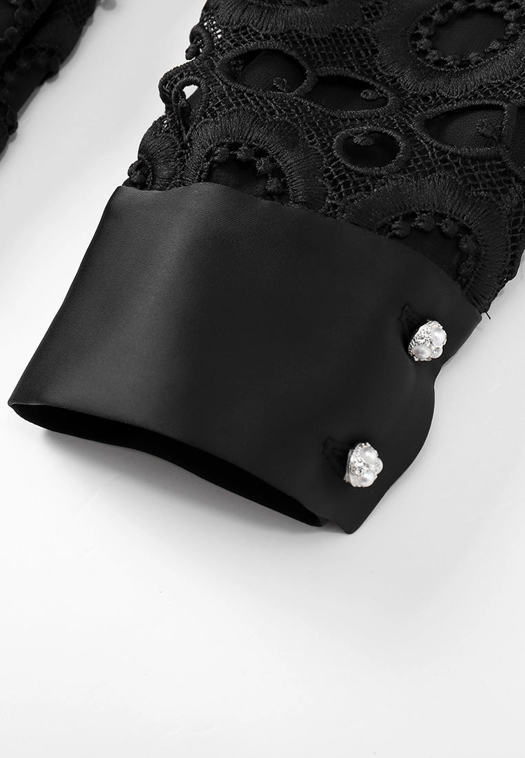 Black Lace Stand Collar Dress