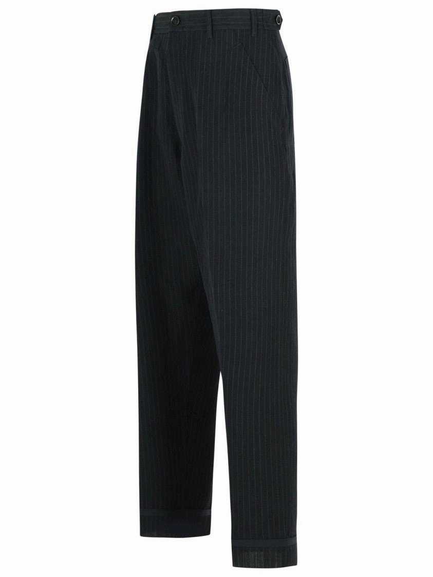 Black Linen Blend Trousers