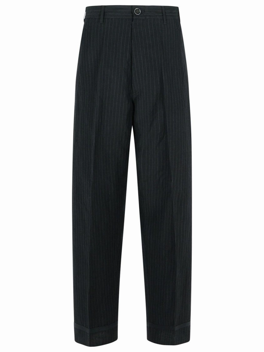 Black Linen Blend Trousers