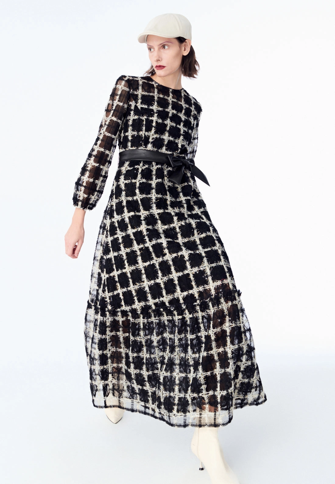 Black Lurex Mesh Maxi Dress
