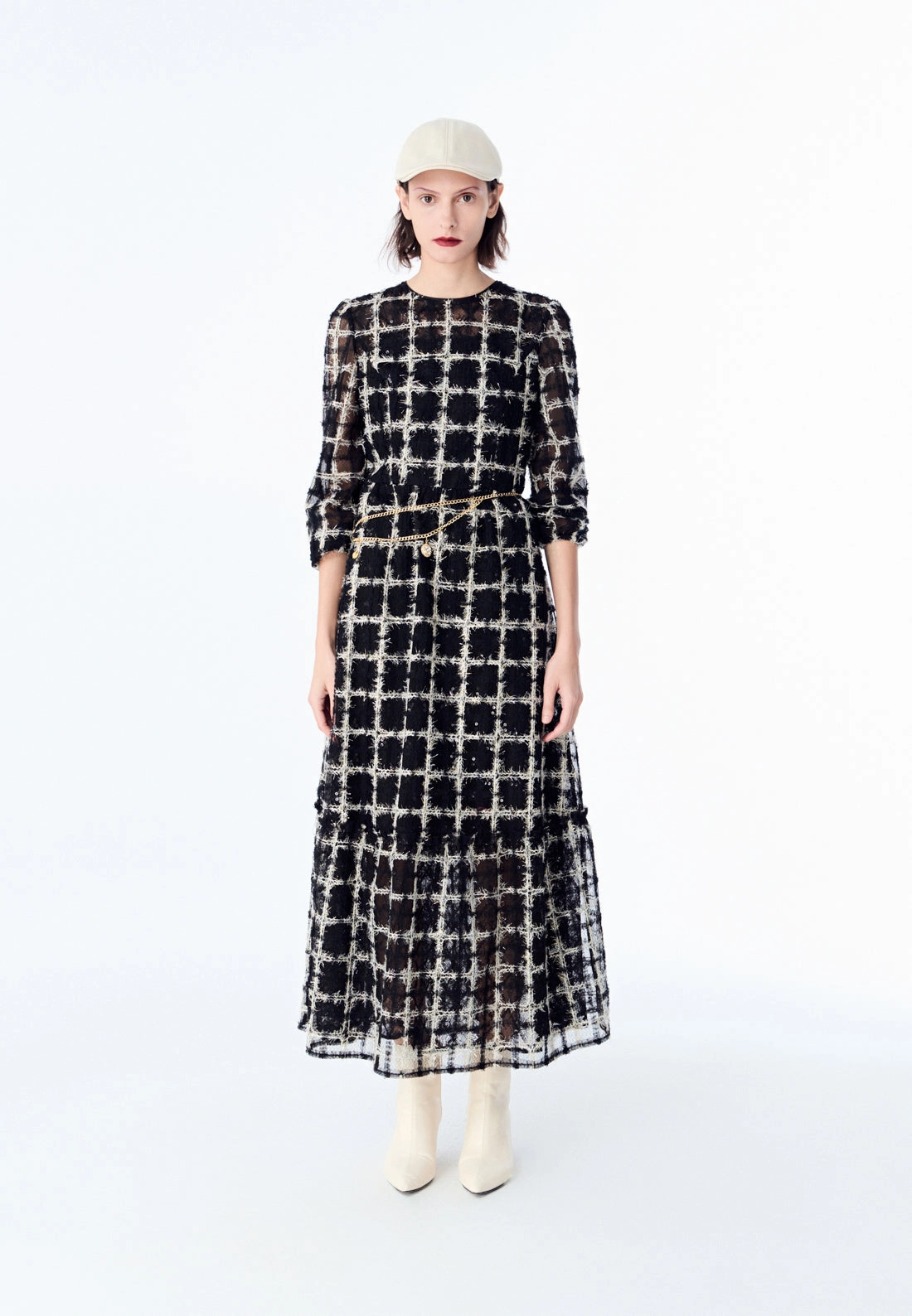 Black Lurex Mesh Maxi Dress