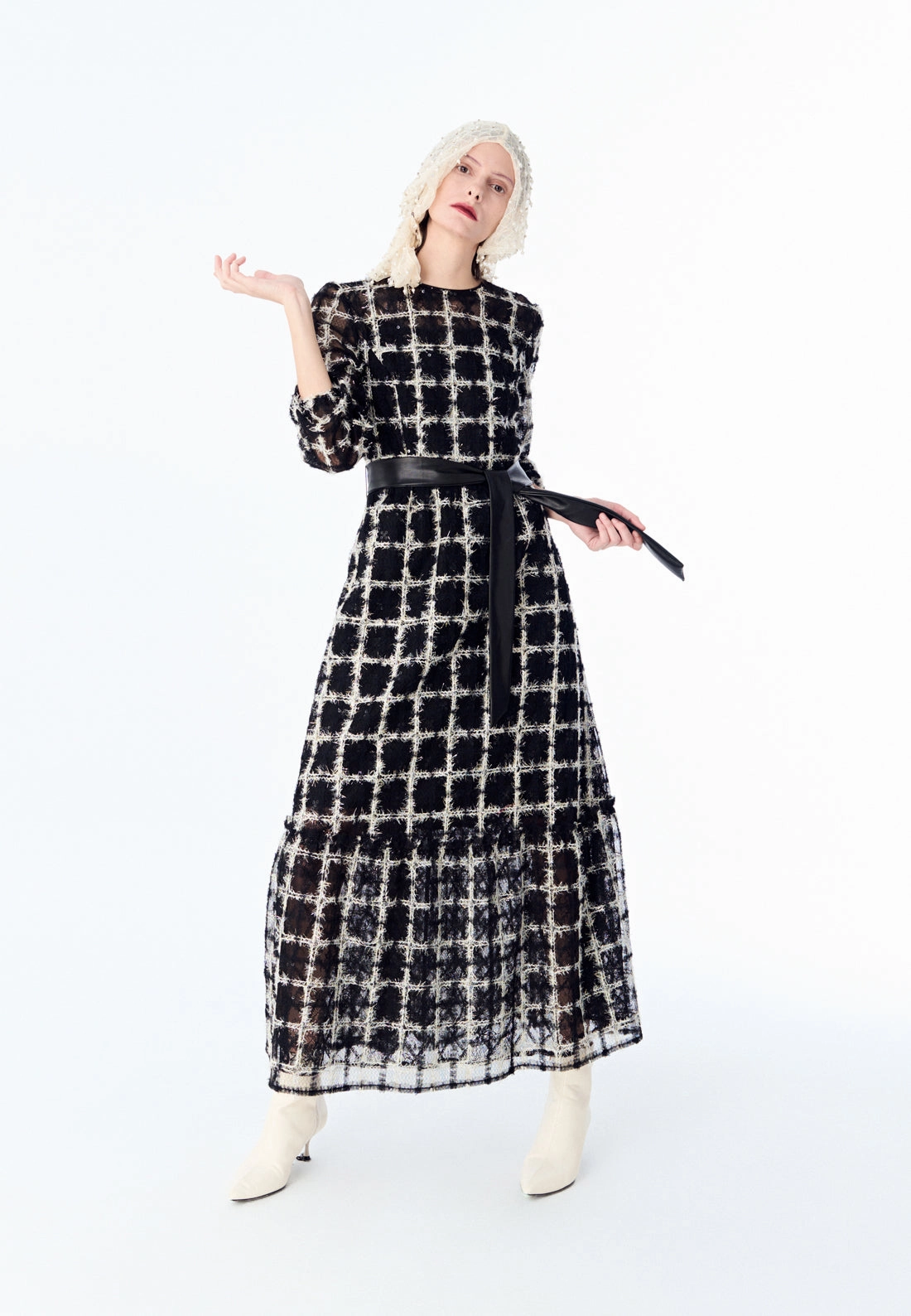 Black Lurex Mesh Maxi Dress