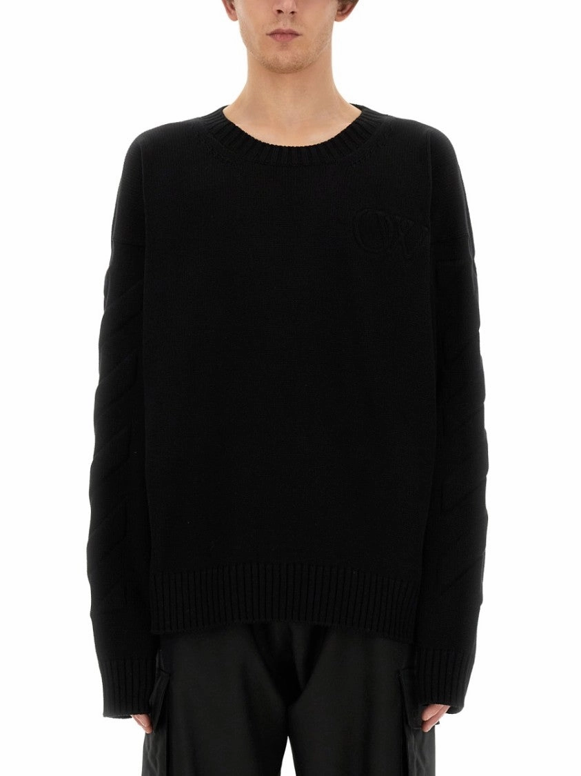 Black Oversized Sweater With Ribbed Neckline