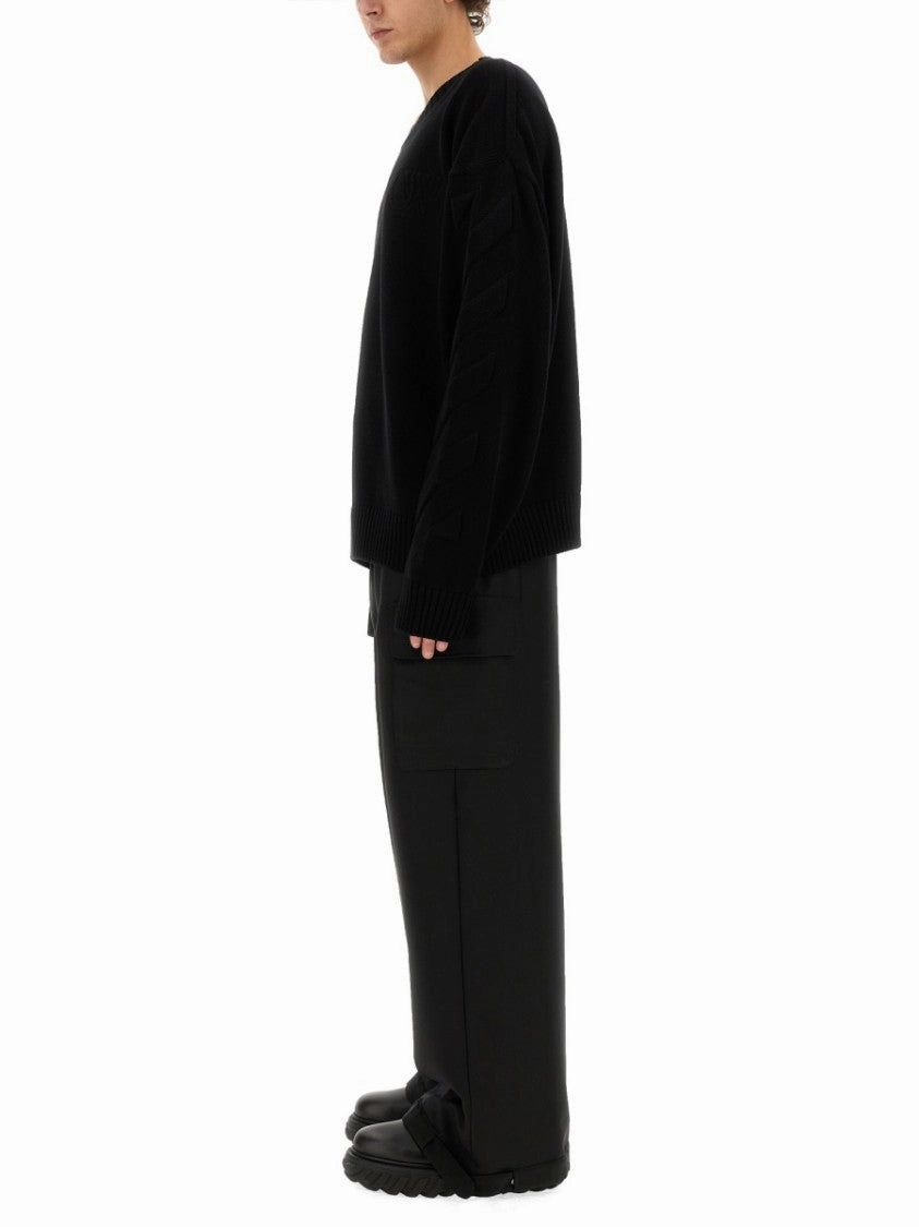 Black Oversized Sweater With Ribbed Neckline