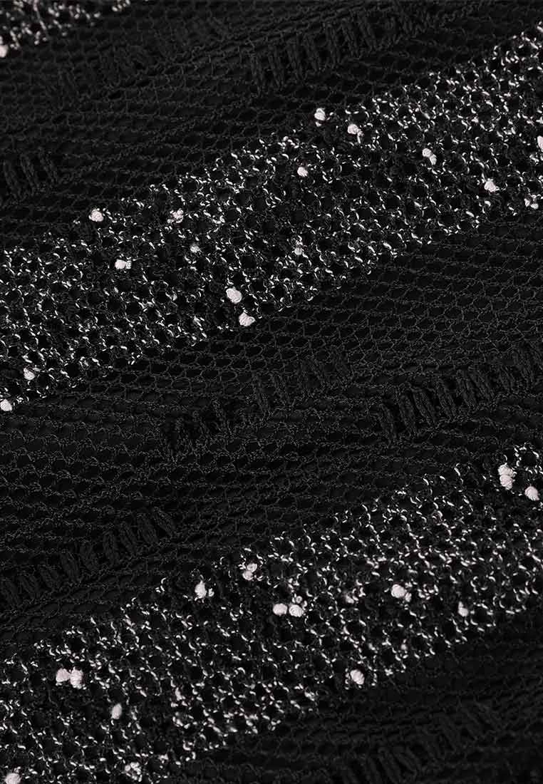 Black Sequins Stripe Detail Lace Sleeveless Cocktail Dress
