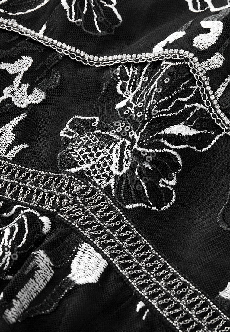 Black Sheer Floral Embroidery Dress