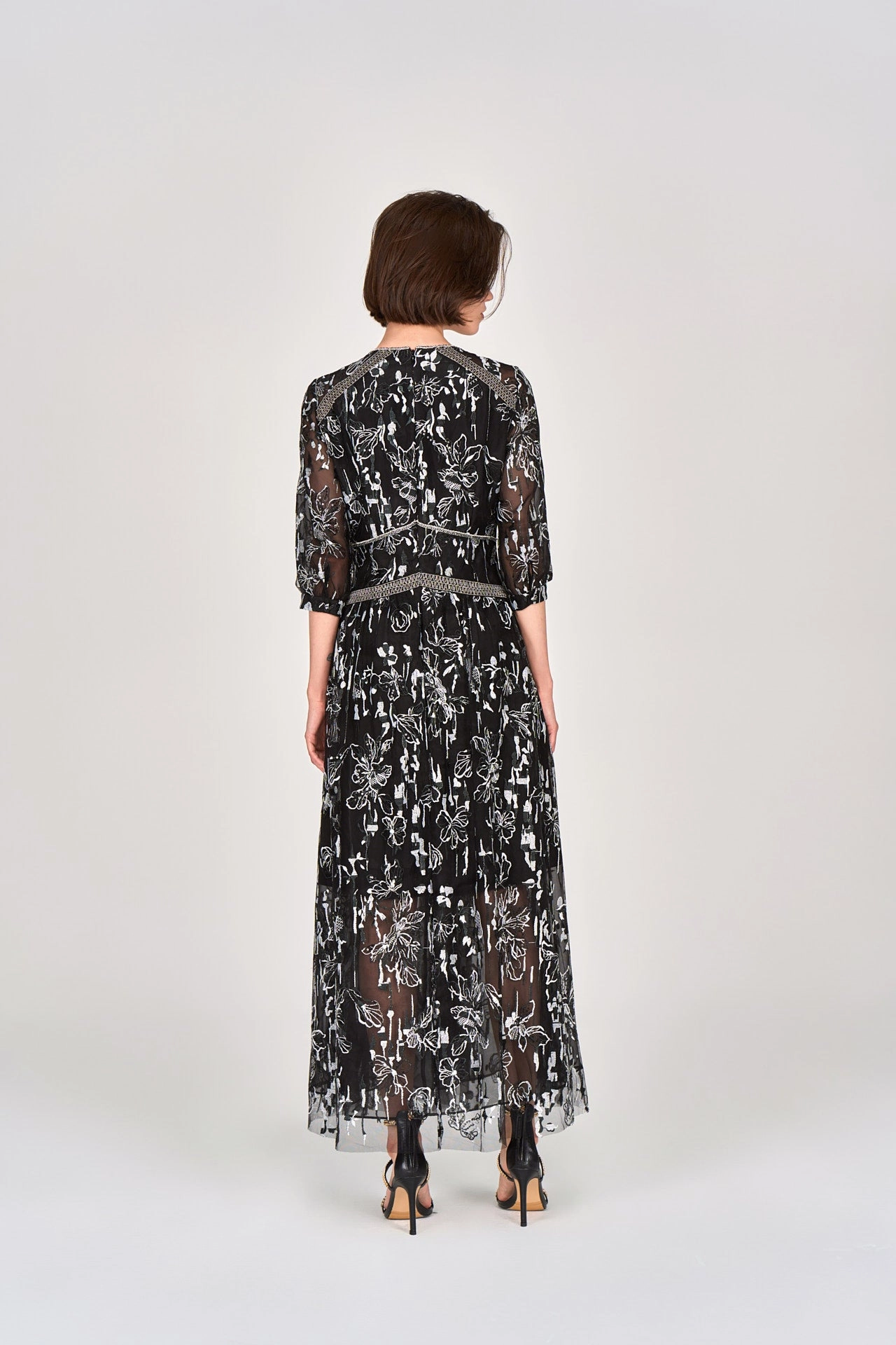 Black Sheer Floral Embroidery Dress
