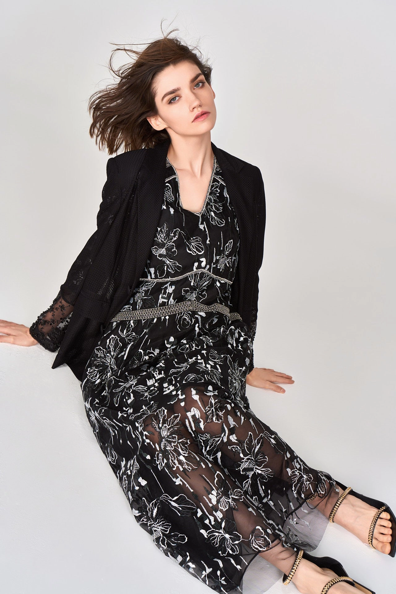 Black Sheer Floral Embroidery Dress
