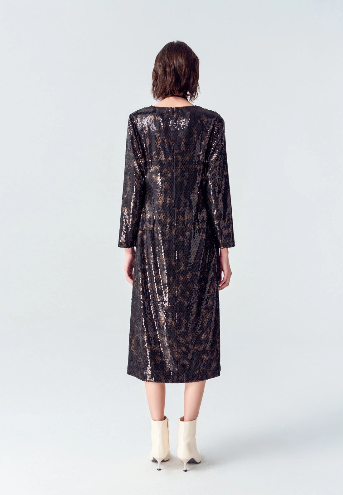 Black V-neck Sequin Long-sleeved Dress