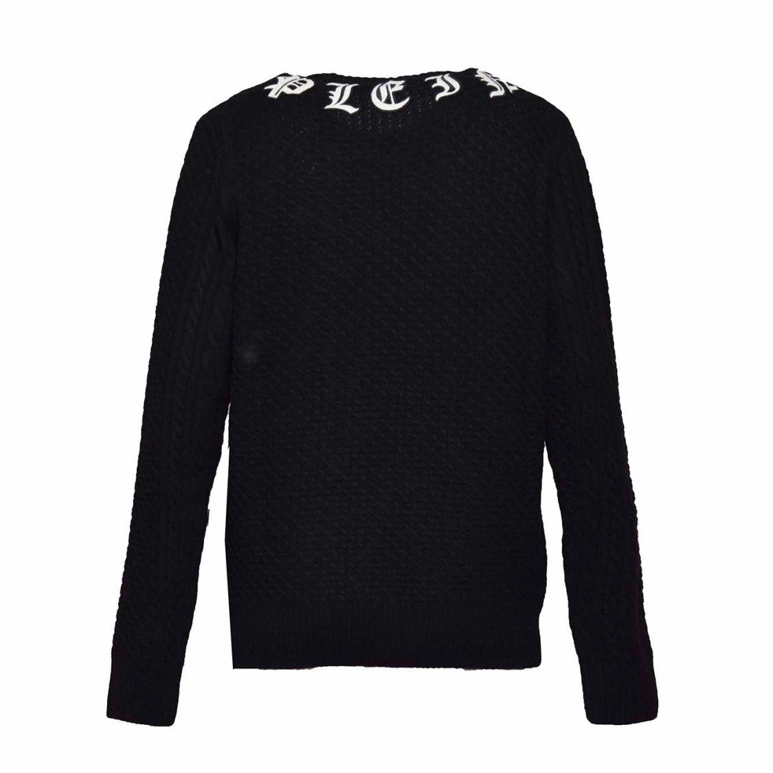 Black Wool Cashmere Crewneck Pullover With Logo