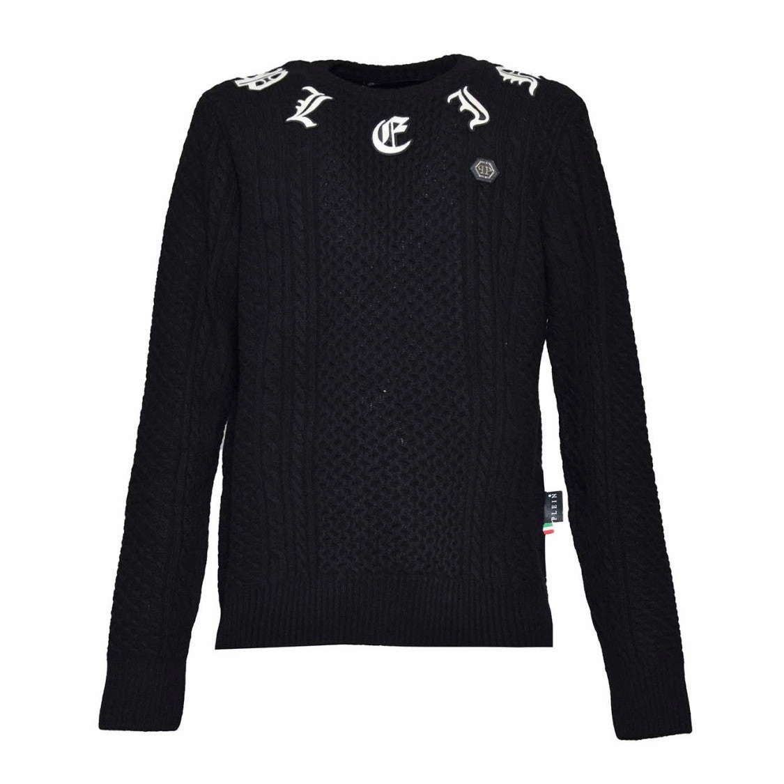 Black Wool Cashmere Crewneck Pullover With Logo