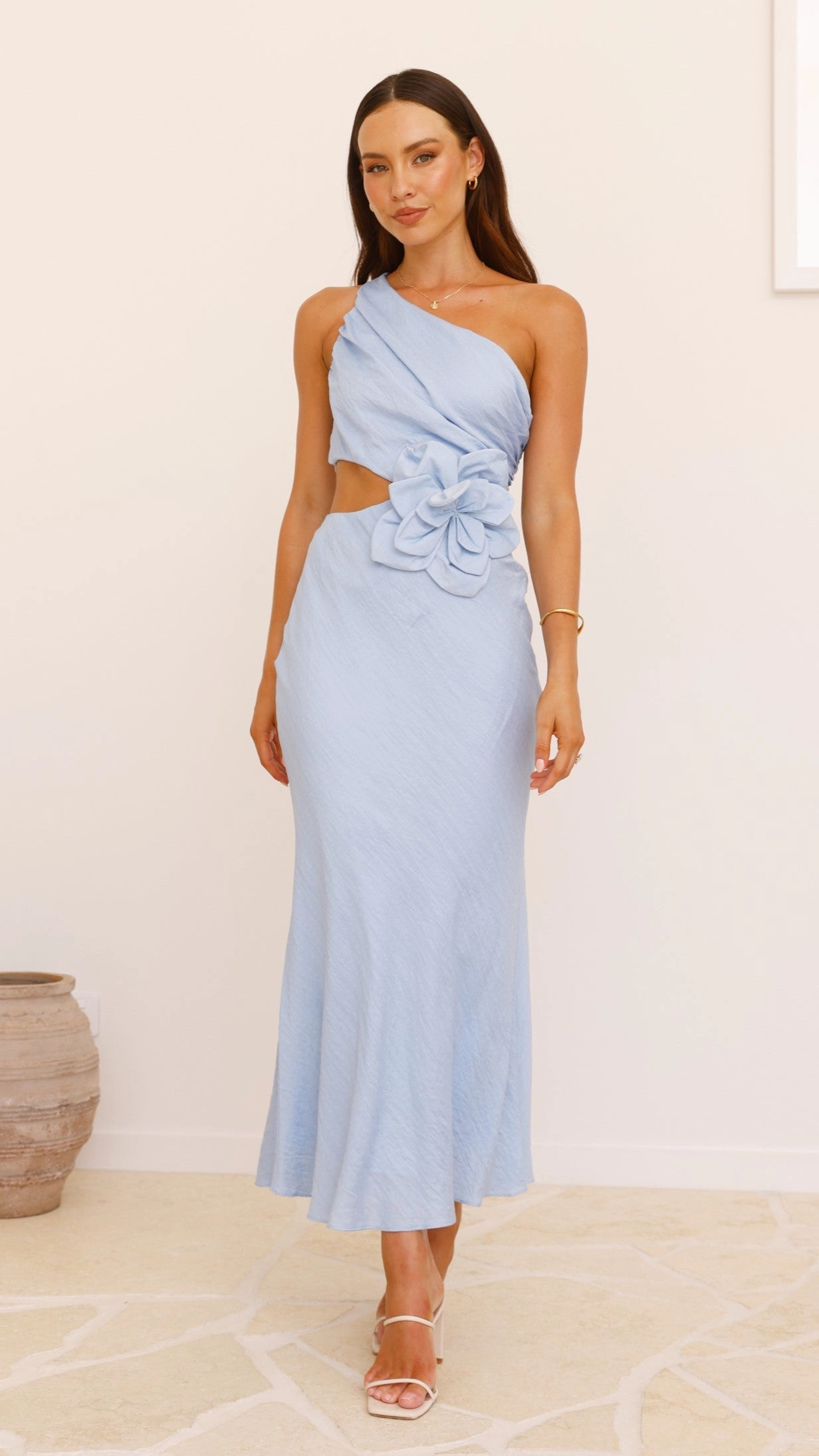 Bloom One Shoulder Cut Out Maxi Dress - Blue