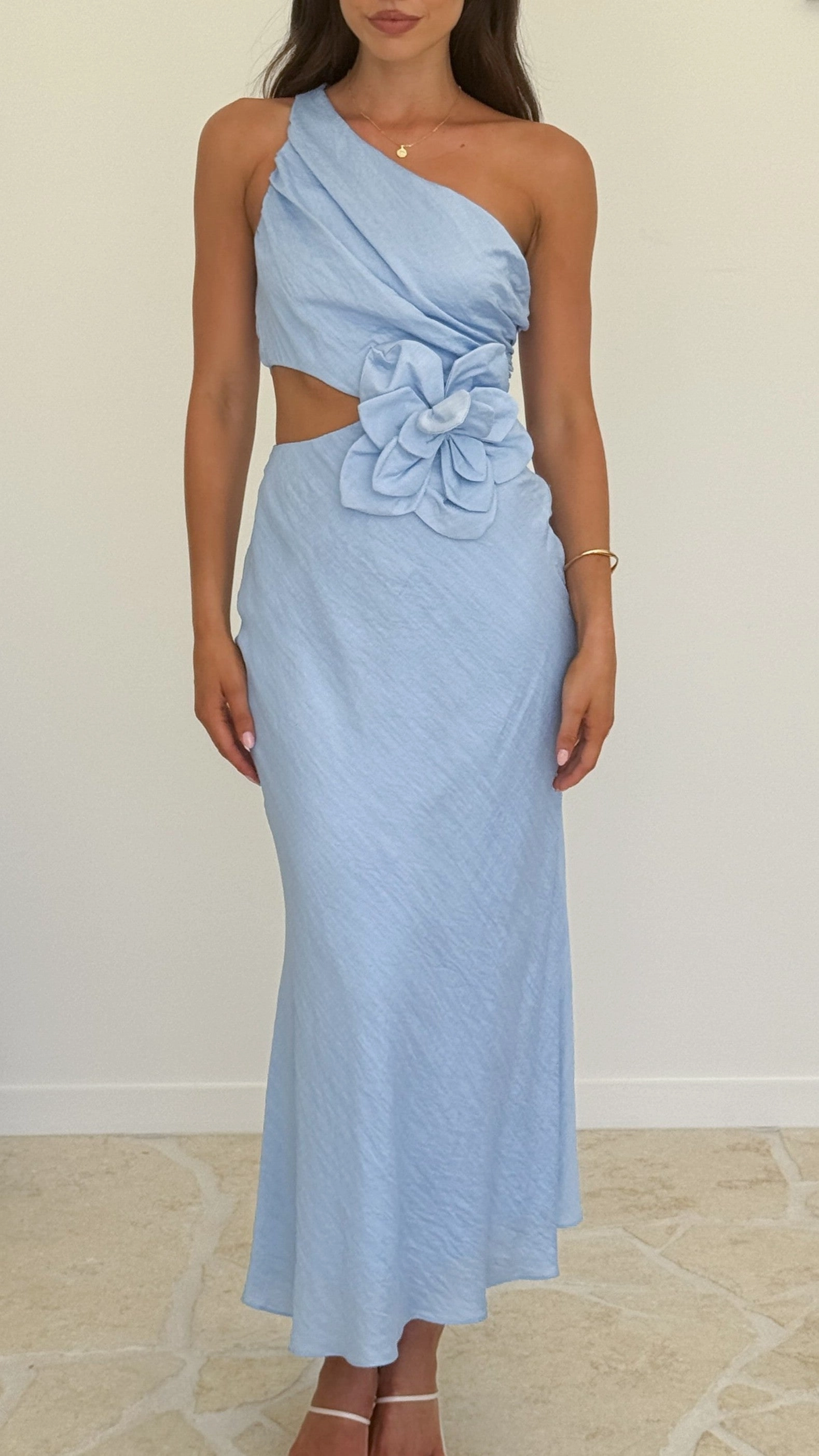 Bloom One Shoulder Cut Out Maxi Dress - Blue
