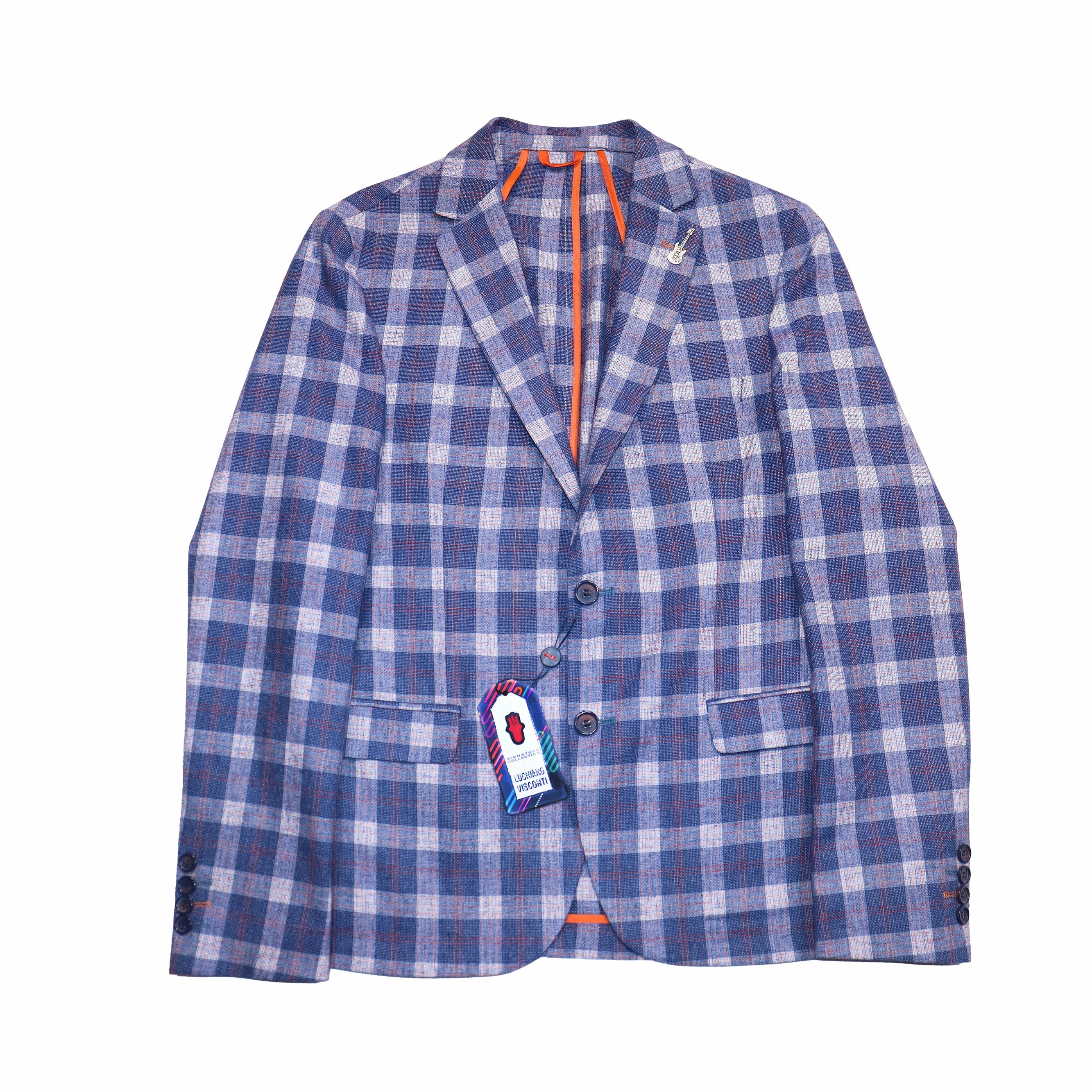 Blue, Orange and Beige Plaid Weave