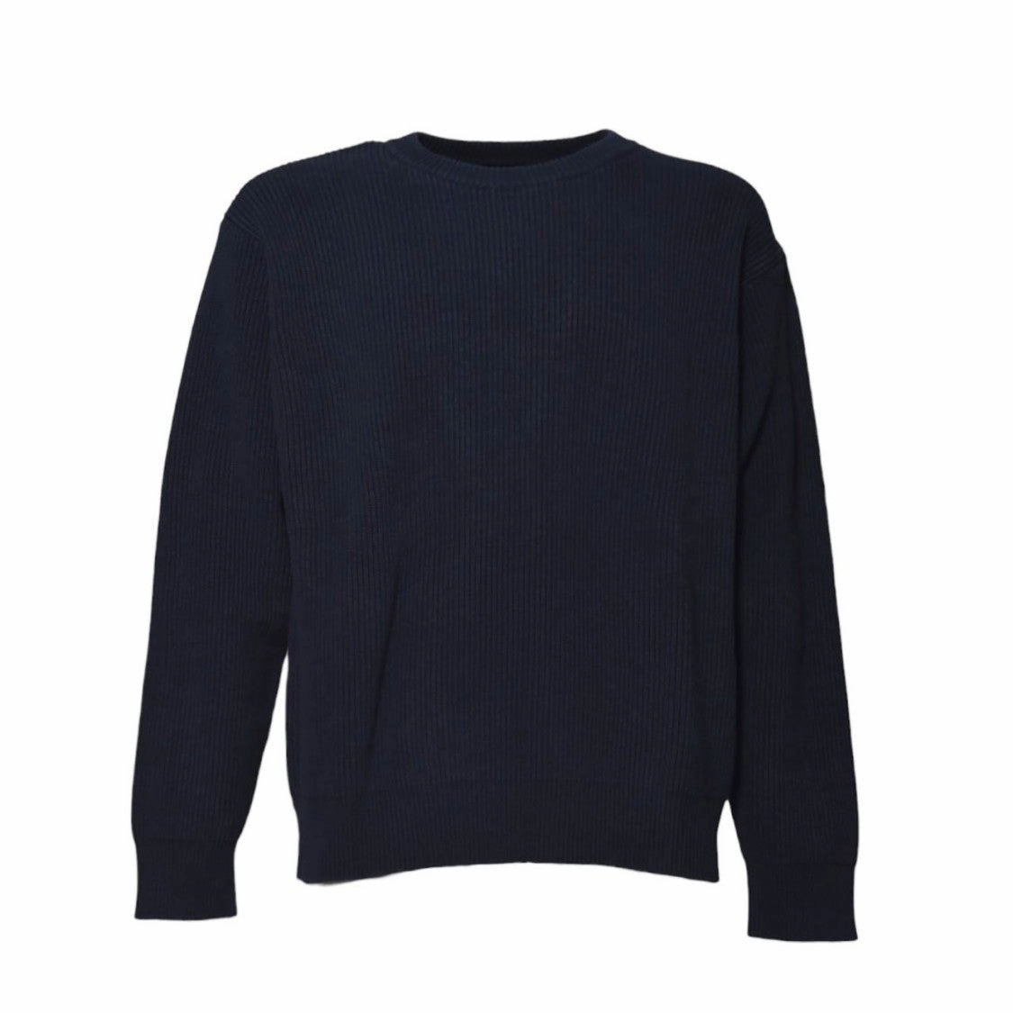 Blue Ribbed Cotton Oversized Crewneck Sweater