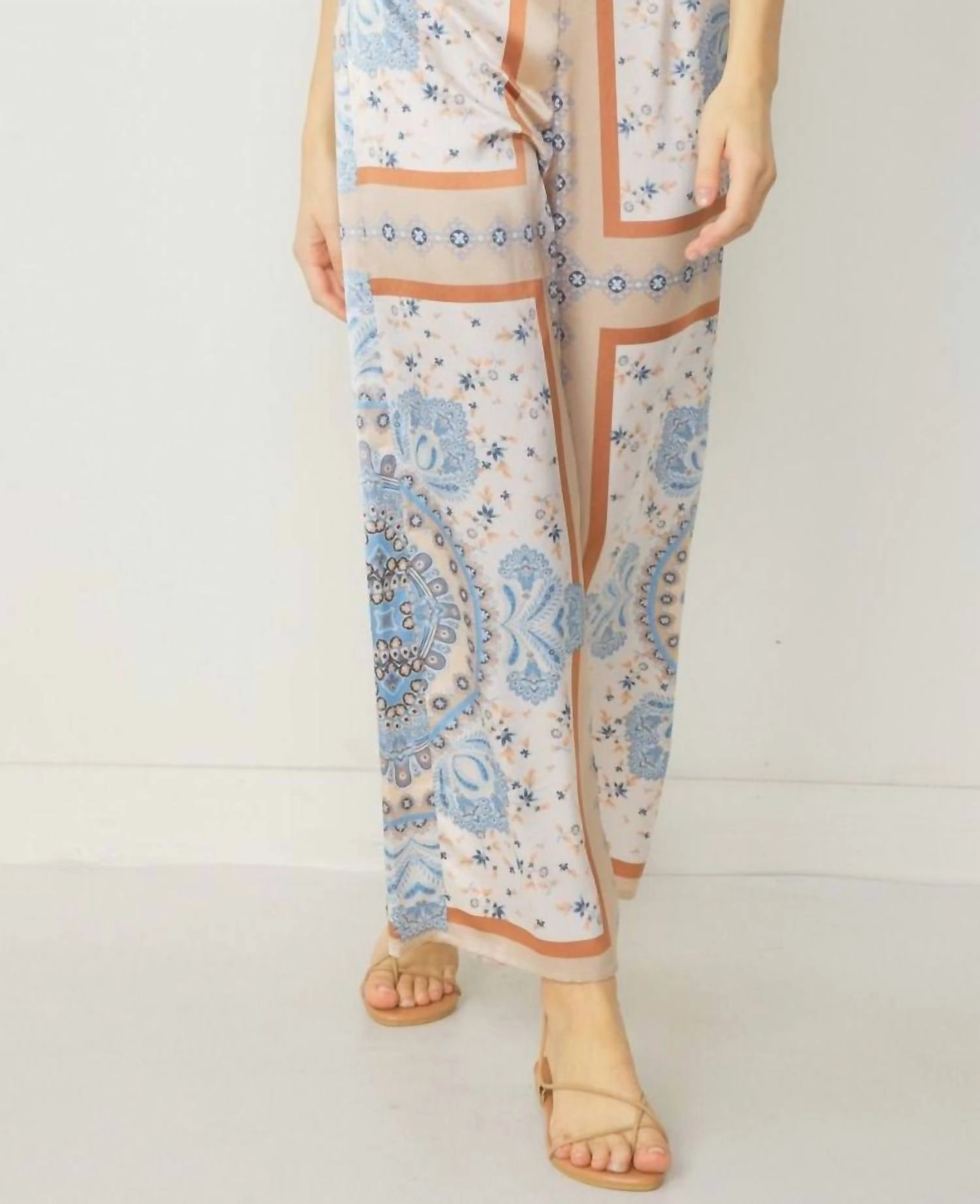 Boho Chic Satin Pant And Kimono Two-Piece Set In Blue