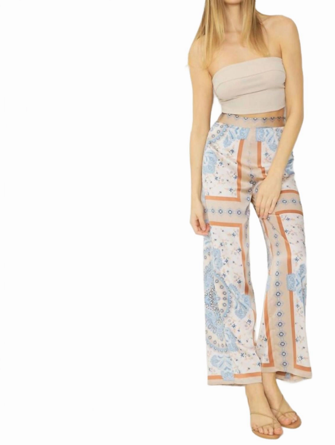 Boho Chic Satin Pant And Kimono Two-Piece Set In Blue